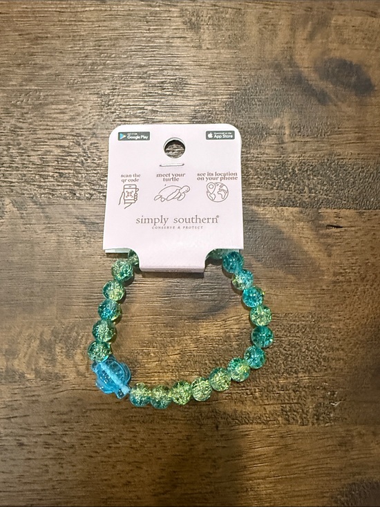 Simply Southern Jewelry - Simply Southern Teal and Lime Crackle Bead Turtle Bracelet 🐢